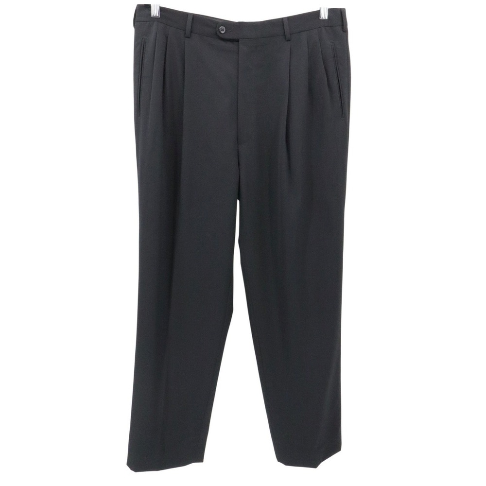 Ermenegildo Zegna Mens Black Double Pleated Dress Pants Classic Trousers 40/30.5